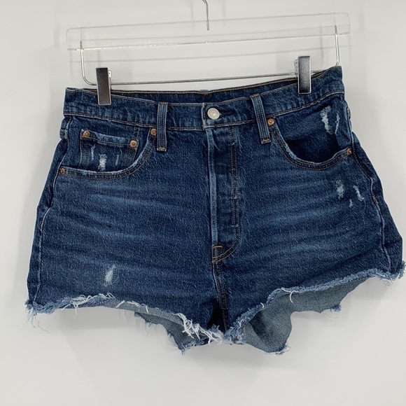 Levis 501 cut-off denim jean shorts distressed button fly raw hem fray women 29 - Picture 1 of 5
